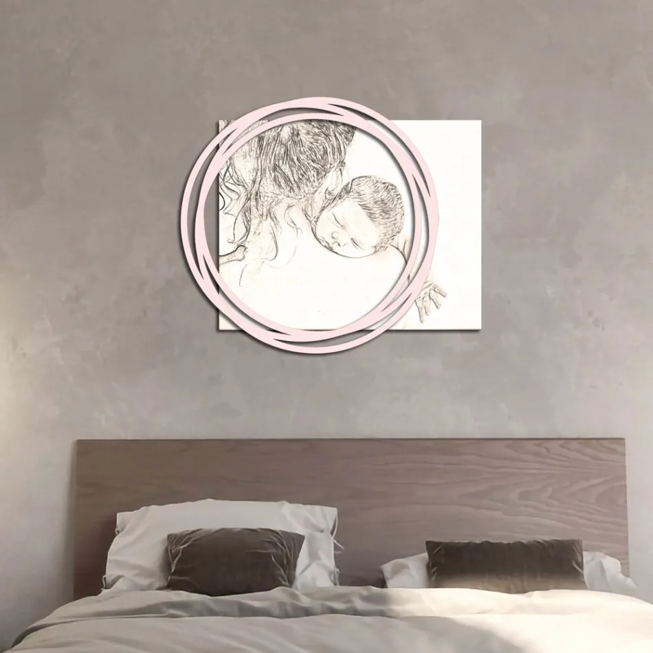 Cuadro de madera con impresión de mujer con niño Made in Italy - Taiwán viadurini