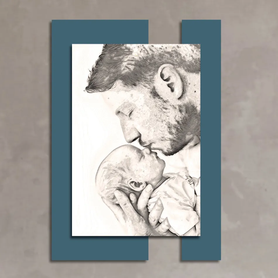 Cuadro de madera con impresión de hombre con niño Made in Italy - Kosovo viadurini