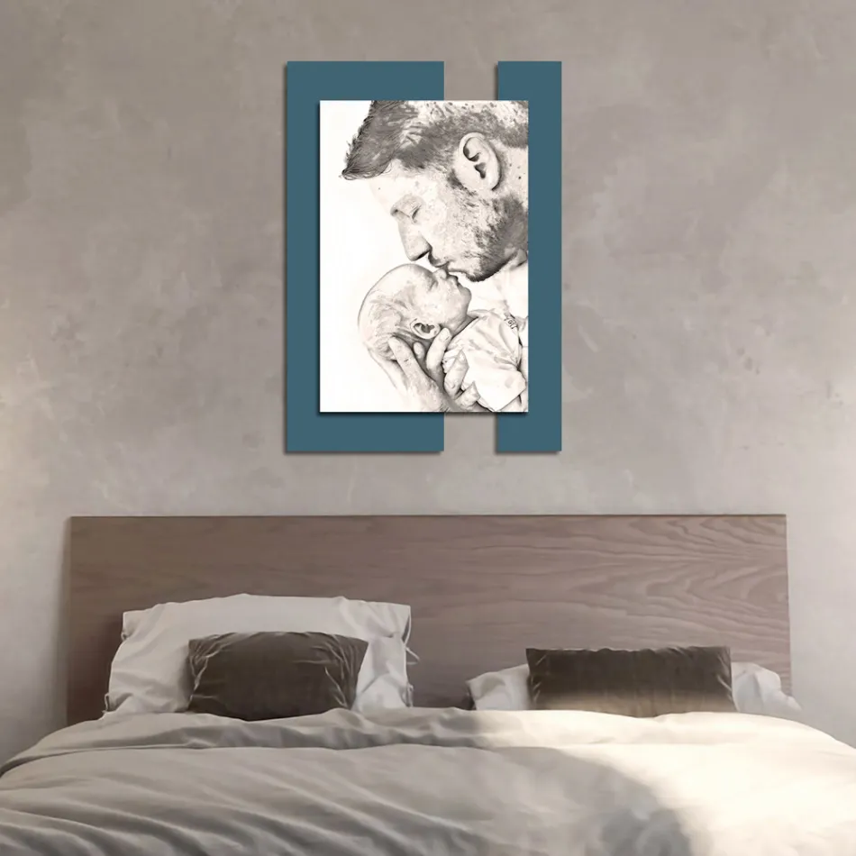 Cuadro de madera con impresión de hombre con niño Made in Italy - Kosovo viadurini