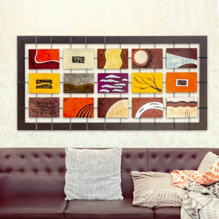 moderno panel, con paneles en relieve suspendido sobre cuerdas Wise viadurini