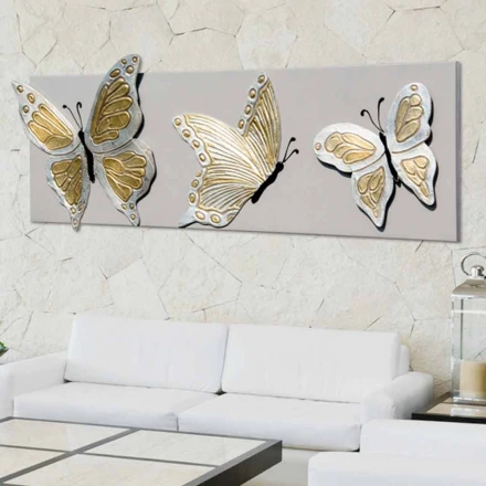 La pintura moderna con tres mariposas en relieve decorado a mano Stephen viadurini