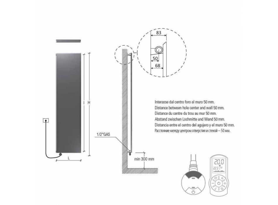 Radiador eléctrico vertical Minimal Design Acero Gris pizarra 700 W - Hielo viadurini