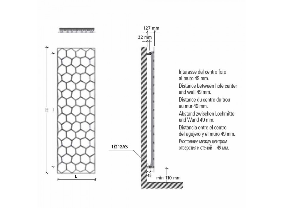 Radiador de diseño moderno en acero Diseño vertical 834 Watt - Miel viadurini