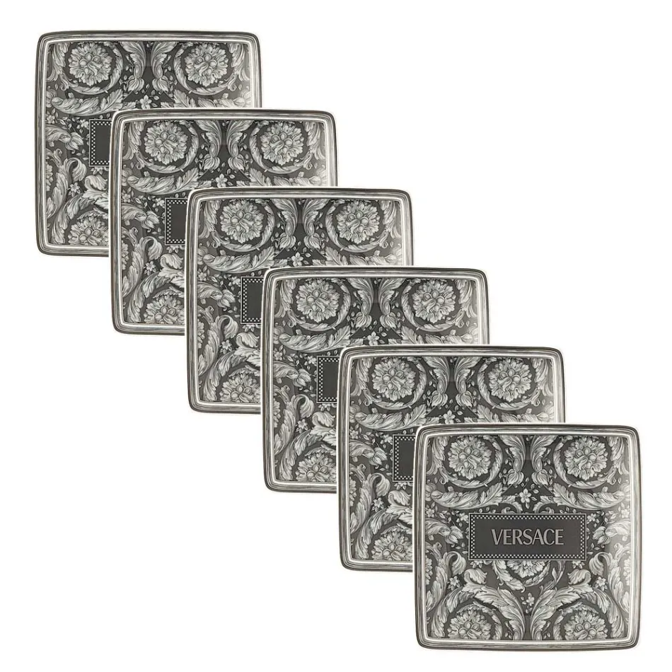 Cuencos cuadrados planos Rosenthal Versace de 6 piezas con el logotipo de Versace, estilo años 90, estilo barroco viadurini