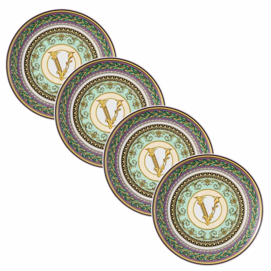 Rosenthal Versace Barocco Mosaic 4 platos llanos diámetro 17 cm - Mosaico viadurini