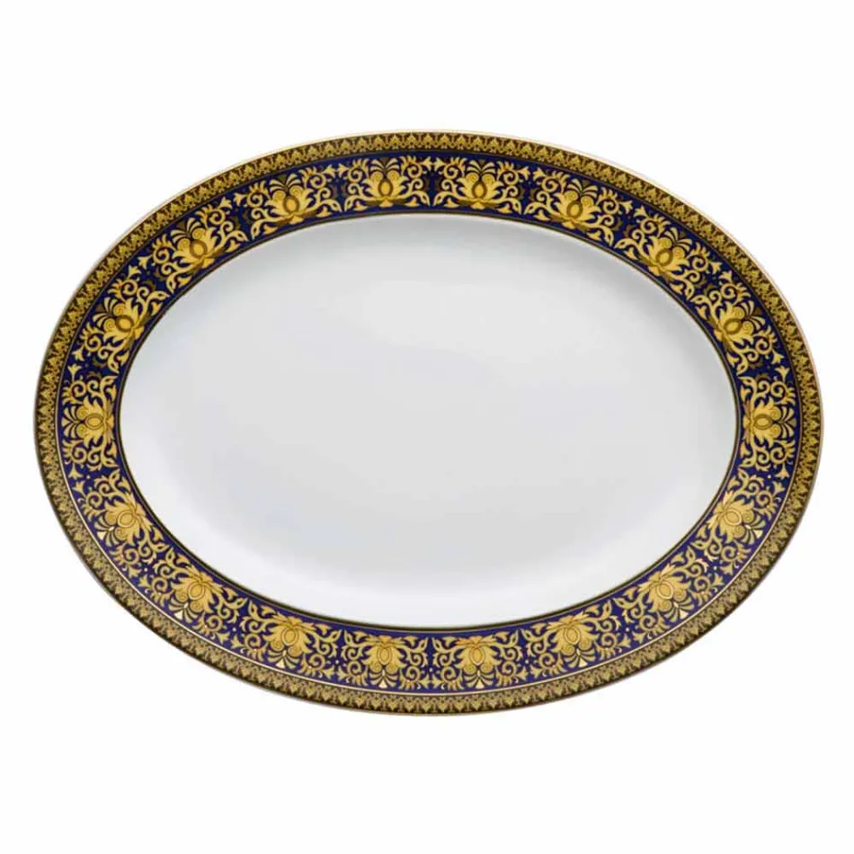 Rosenthal Versace Medusa óvalo azul plato de porcelana de 40 cm de diseño viadurini