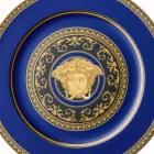 Rosenthal Versace Medusa azul plato de porcelana diseño de marcador de posición viadurini