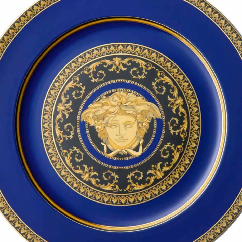 Rosenthal Versace Medusa azul plato de porcelana diseño de marcador de posición viadurini