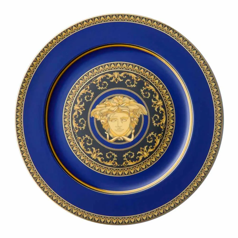 Rosenthal Versace Medusa azul plato de porcelana diseño de marcador de posición viadurini