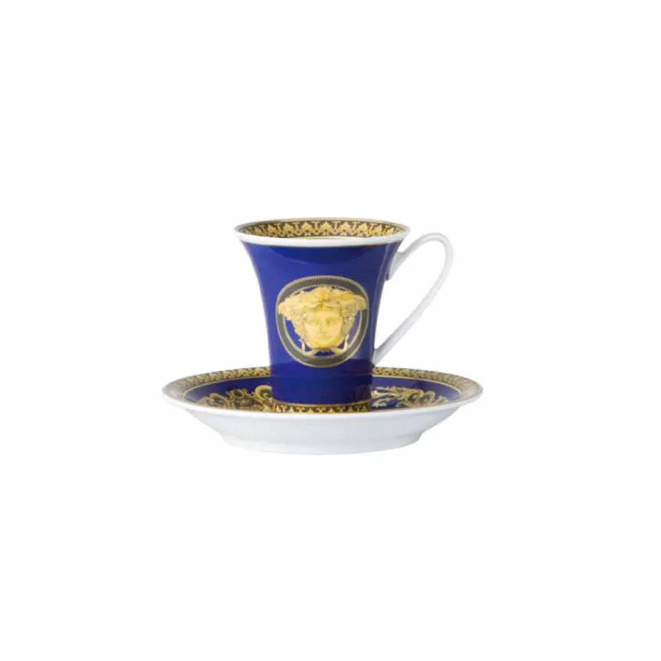 Copa Rosenthal Versace Medusa azul del diseñador de la porcelana de café viadurini