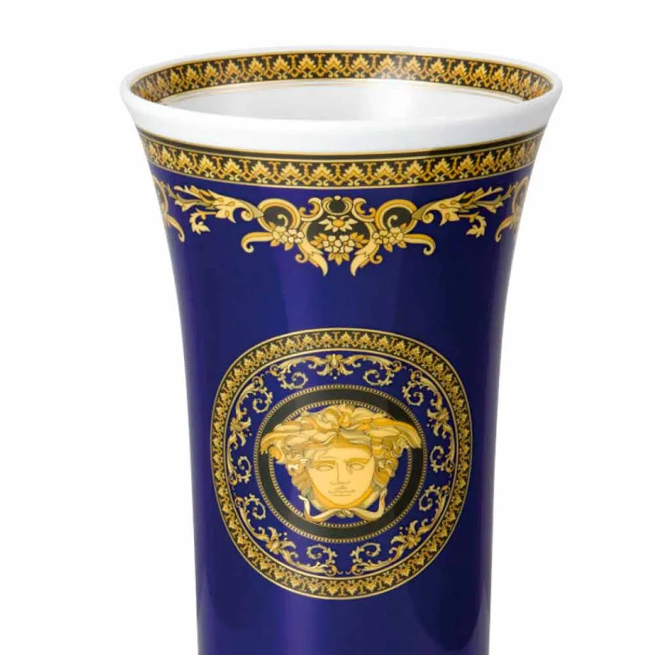 Rosenthal Versace Medusa jarrón azul de porcelana moderna 26cm diseño viadurini
