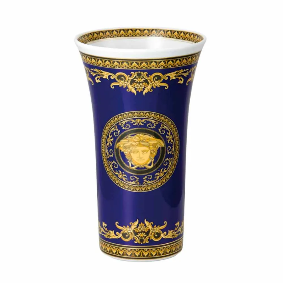 Rosenthal Versace Medusa jarrón azul de porcelana moderna 26cm diseño viadurini
