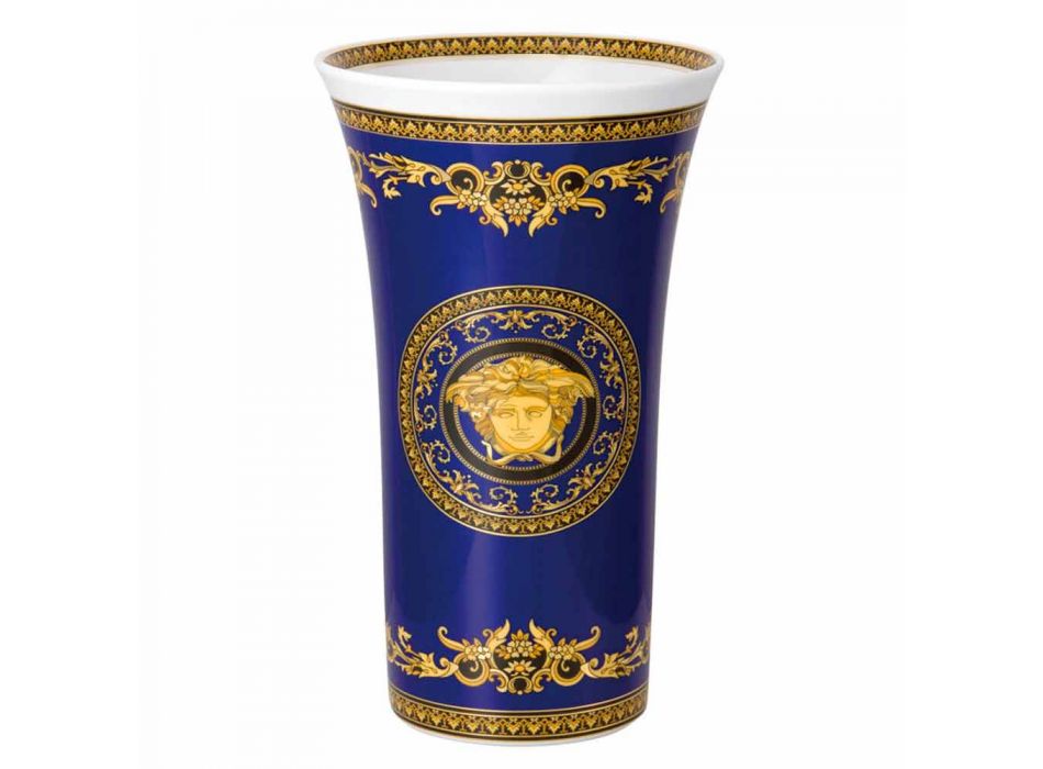 Rosenthal Versace Medusa jarrón azul de porcelana moderna 34cm diseño viadurini