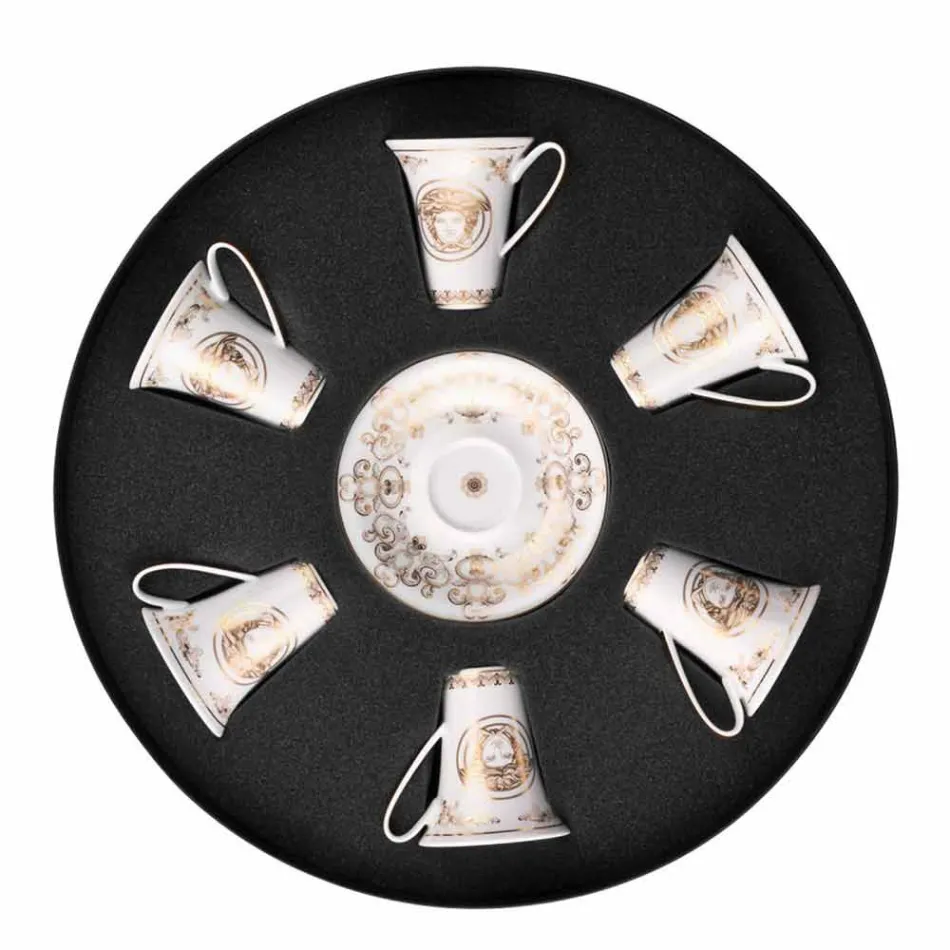 Rosenthal Versace Medusa Gala de oro tazas de café expreso conjunto 6pz porcelana viadurini