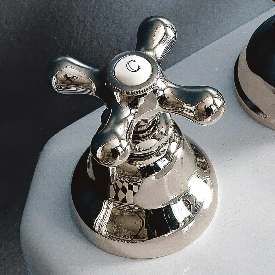 Grifo para bidé clásico de 3 orificios con desagüe de latón Made in Italy - Ercolina viadurini