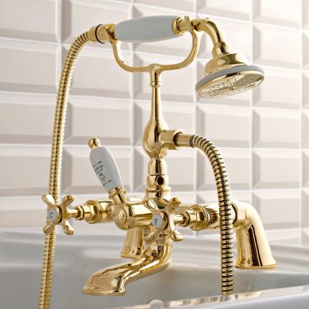 Grifos para bañera en latón con ducha de mano de estilo clásico de lujo - Fioretta viadurini