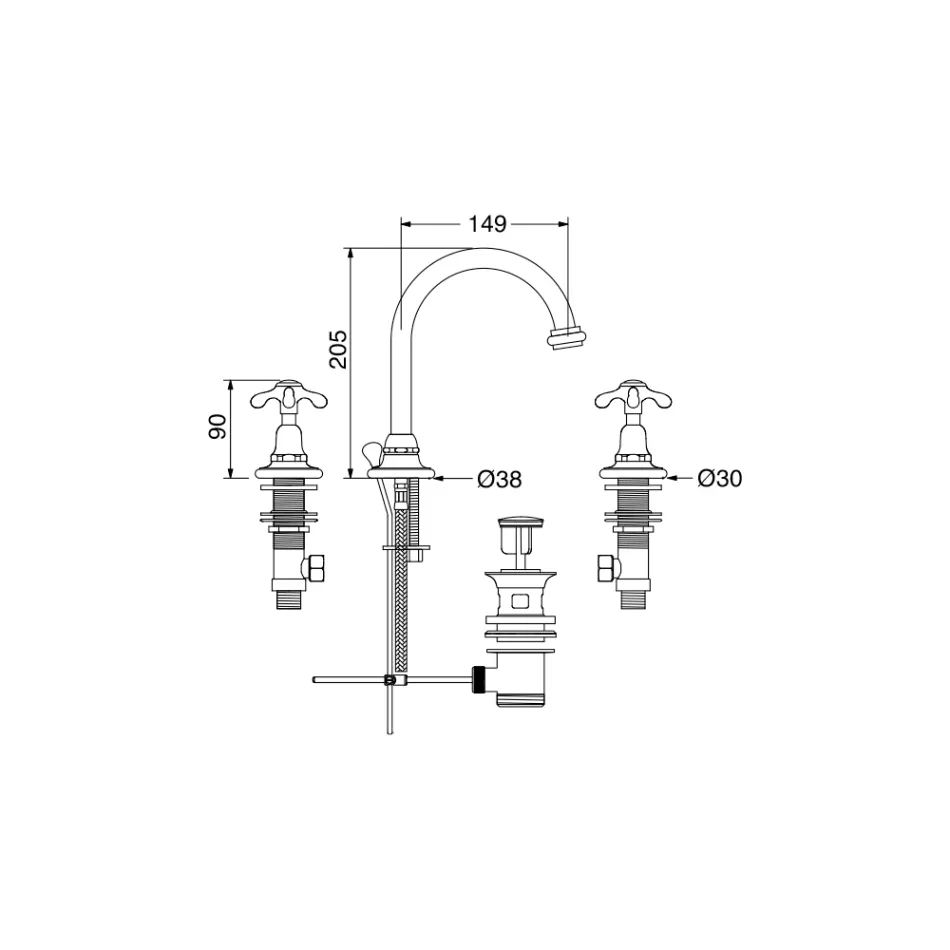 Grifo para lavabo alto vintage de latón con 3 orificios Made in Italy - Klarisa viadurini