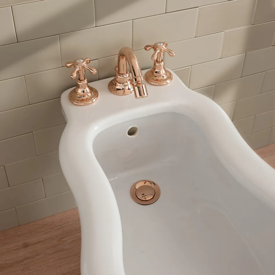 Grifo para bidé con 3 orificios estilo vintage en latón Made in Italy - Klarisa viadurini