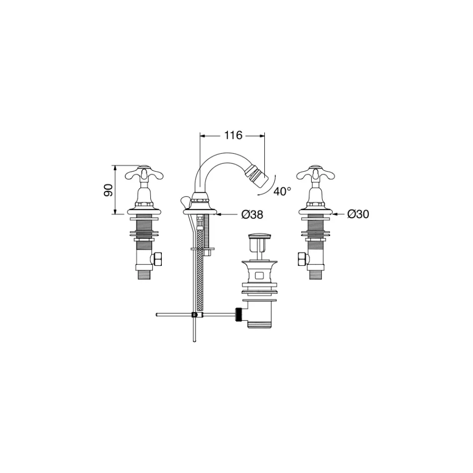 Grifo para bidé con 3 orificios estilo vintage en latón Made in Italy - Klarisa viadurini