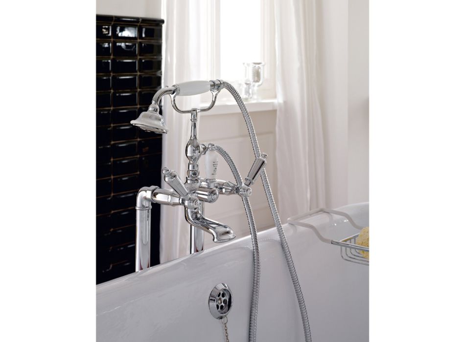 Grifo para bañera de pie con ducha de mano de latón Made in Italy - Noriana viadurini