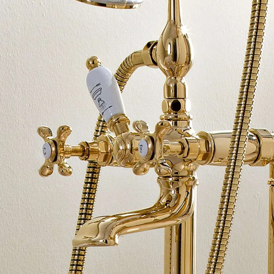 Classic Brass Grifo de pie para bañera con teleducha - Fioretta viadurini
