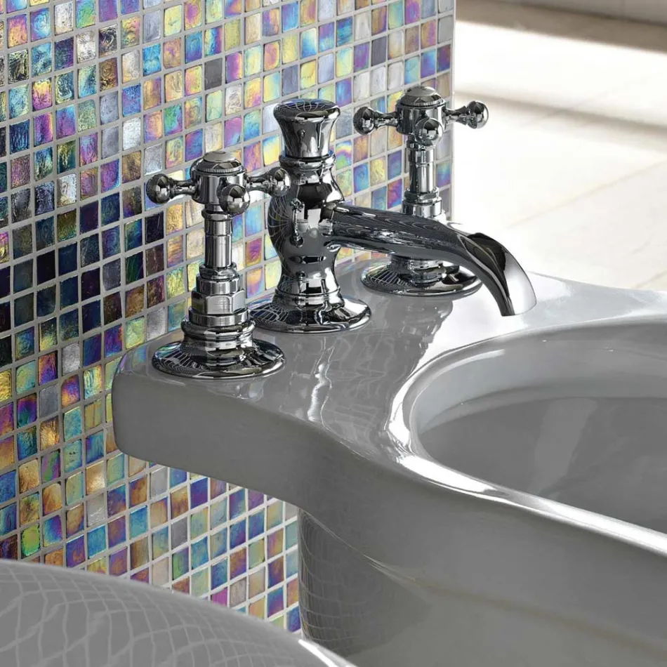 Grifo para bidé vintage de latón con 3 orificios Made in Italy - Elisea viadurini