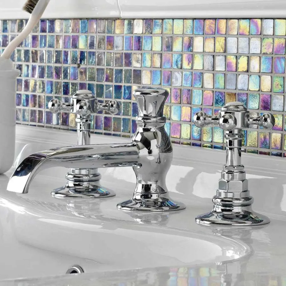 Grifo para lavabo vintage con 3 orificios en latón vintage Made in Italy - Elisea viadurini