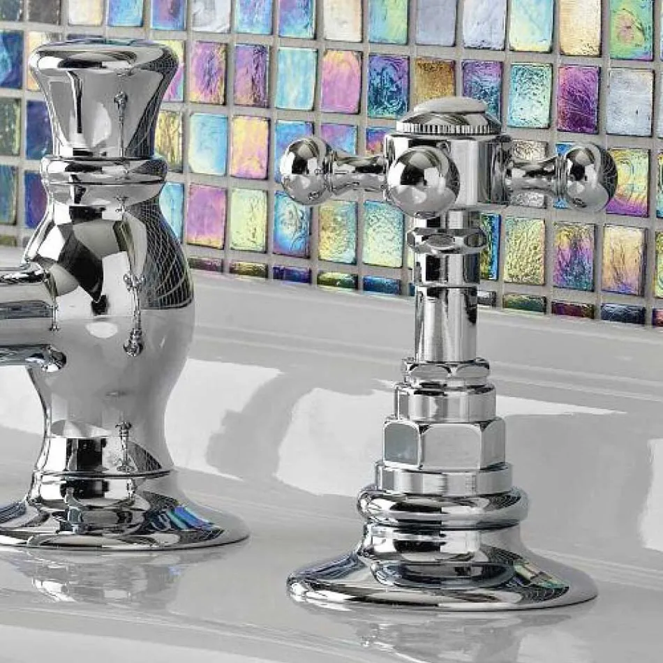 Grifo para lavabo vintage con 3 orificios en latón vintage Made in Italy - Elisea viadurini