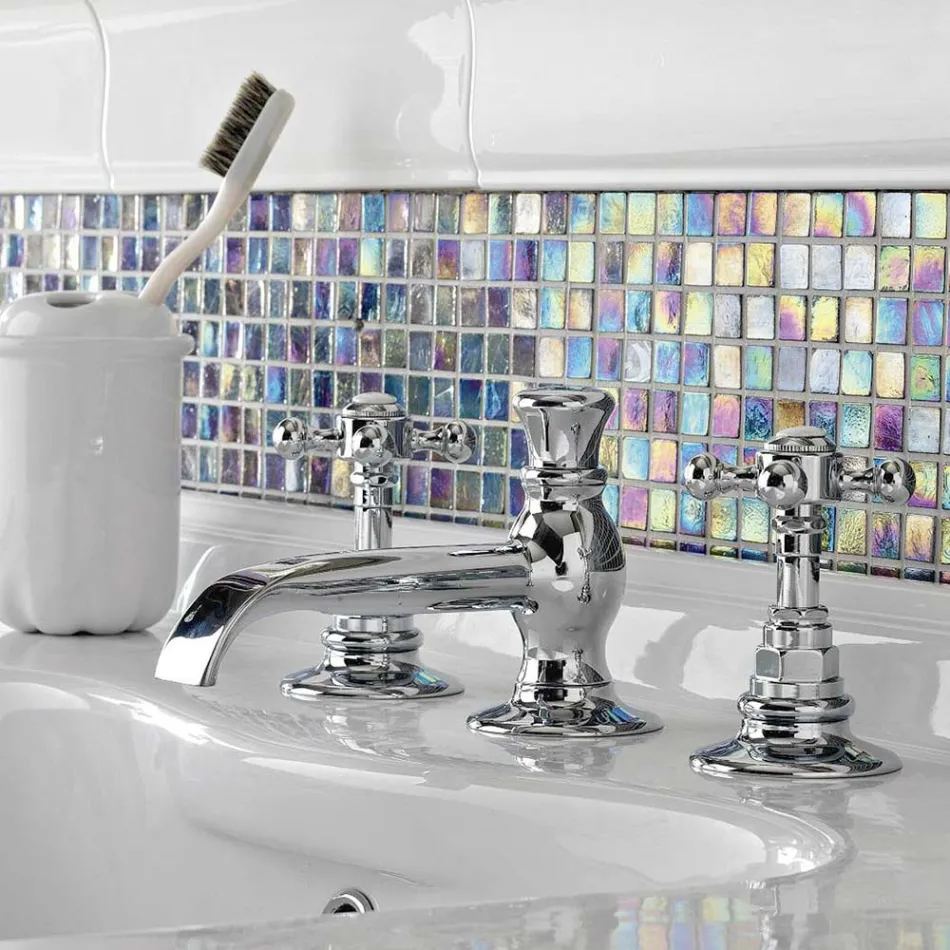 Grifo para lavabo vintage con 3 orificios en latón vintage Made in Italy - Elisea viadurini