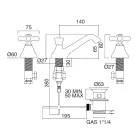 Grifo para lavabo de baño con 3 orificios en latón con desagüe estilo clásico - Ercolina viadurini