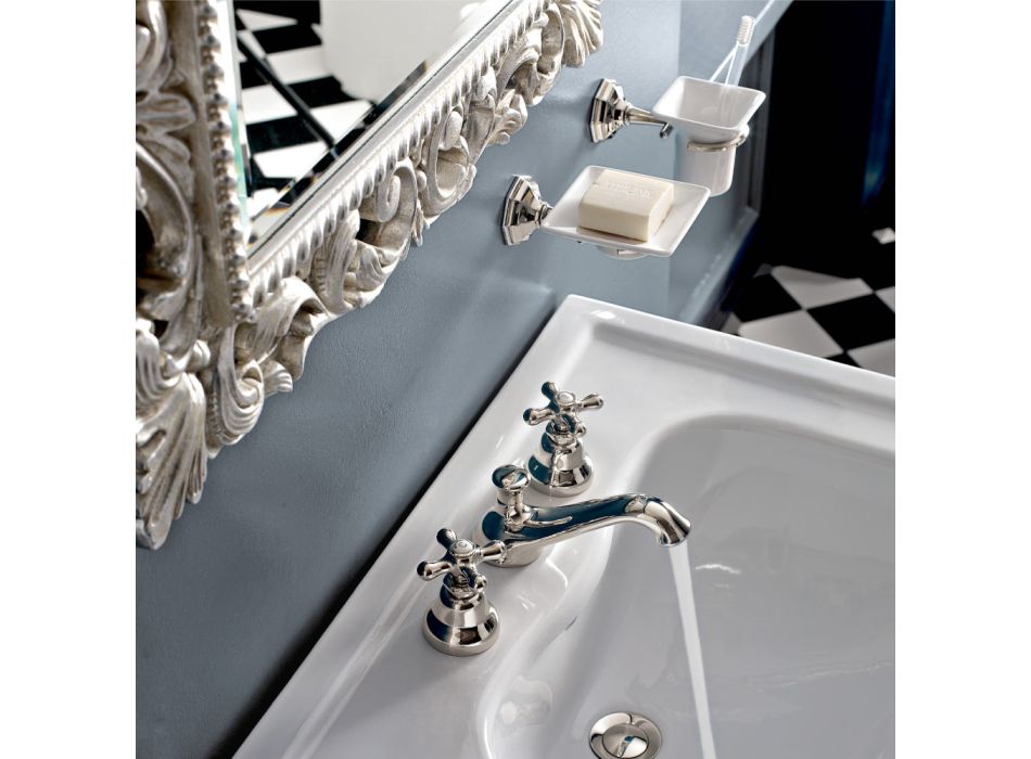 Grifo para lavabo de baño con 3 orificios en latón con desagüe estilo clásico - Ercolina viadurini