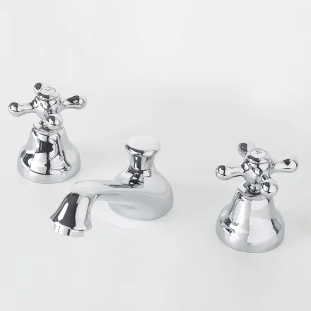 Grifo para lavabo de baño con 3 orificios en latón con desagüe estilo clásico - Ercolina viadurini