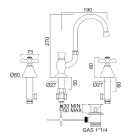 Grifo para lavabo de baño con 3 orificios en latón con caño alto y desagüe - Ercolina viadurini