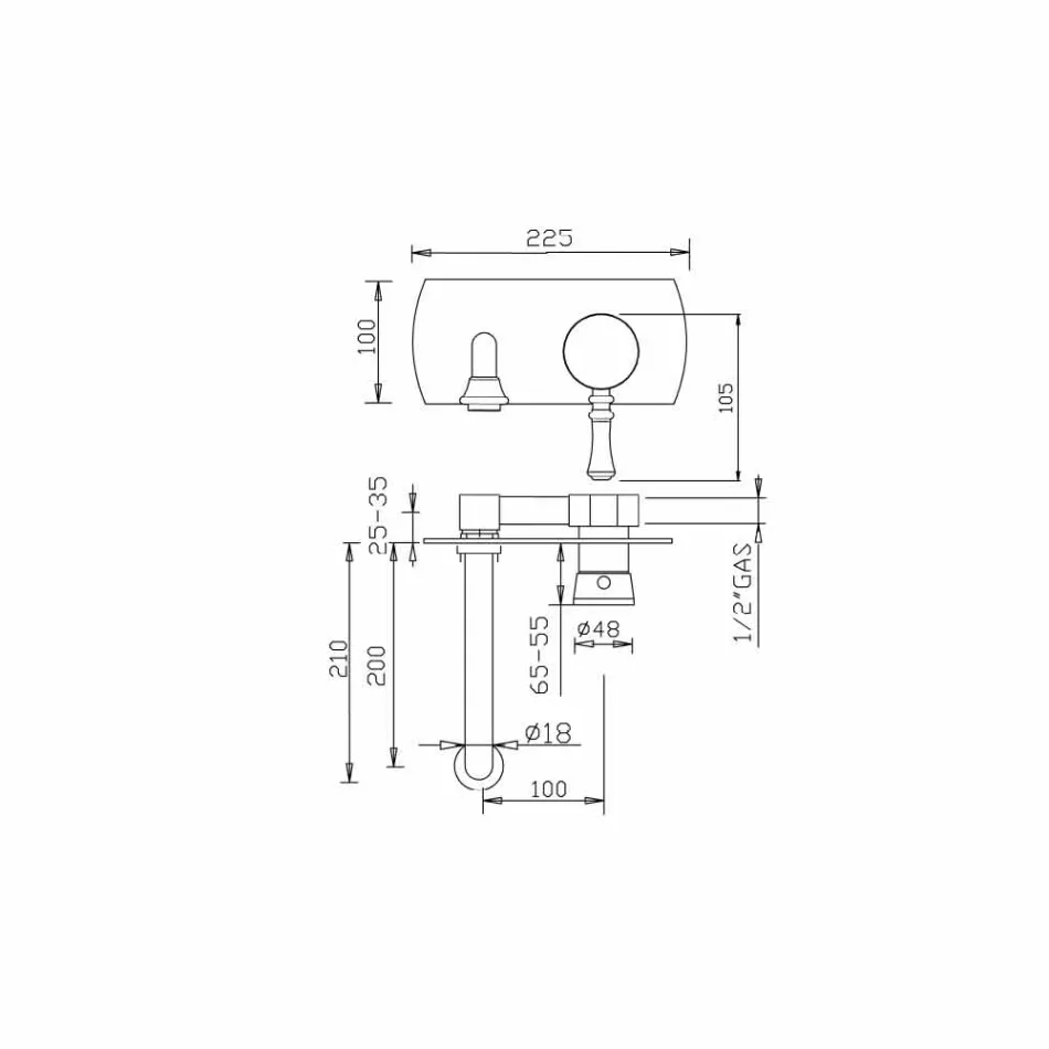 Grifo monomando de pared de diseño italiano Made in Italy - Neno viadurini