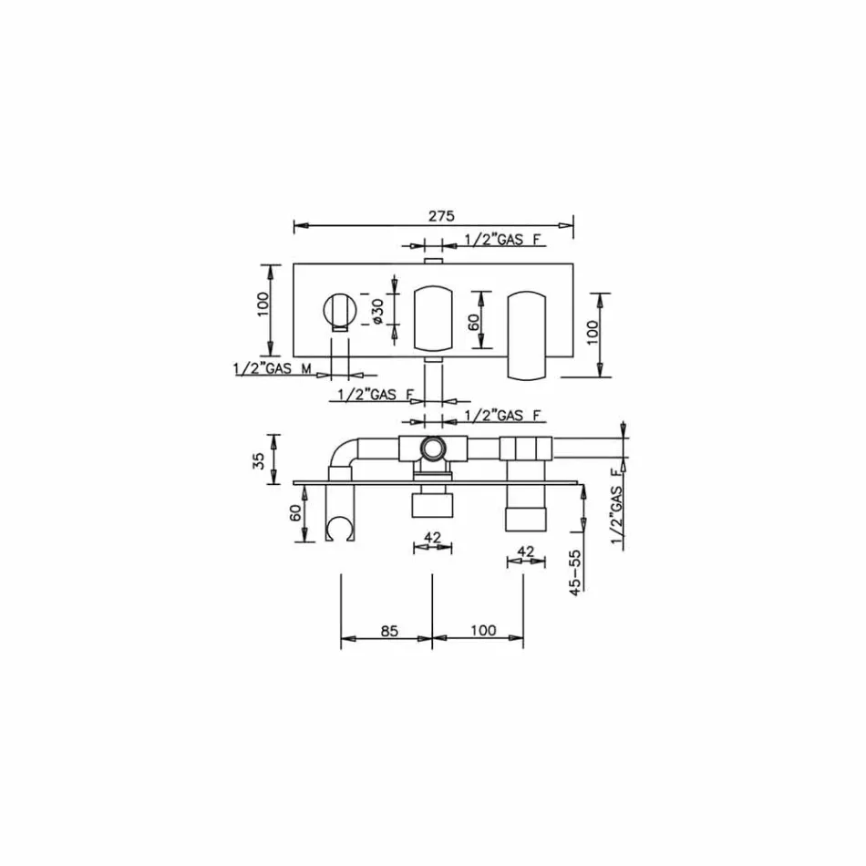 Grifo mezclador de ducha de diseño con desviador de 3 vías Made in Italy - Sika viadurini