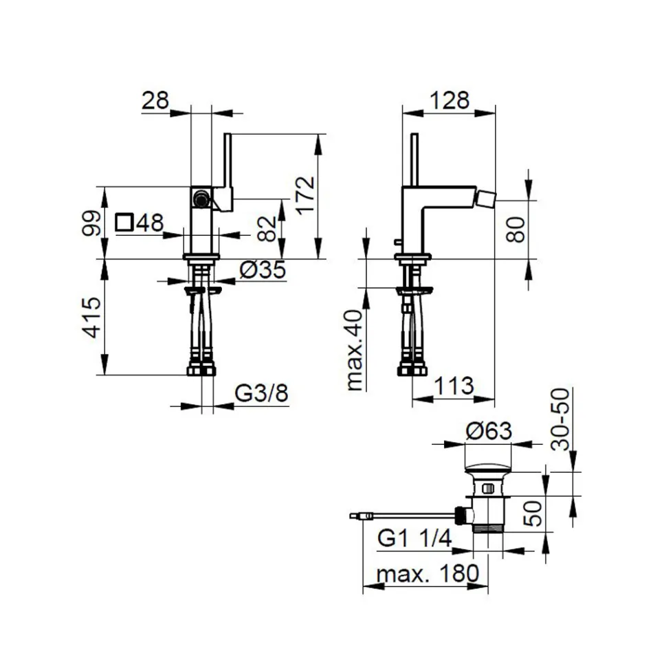 Grifo monomando para bidé con desagüe cuadrado - Erik viadurini
