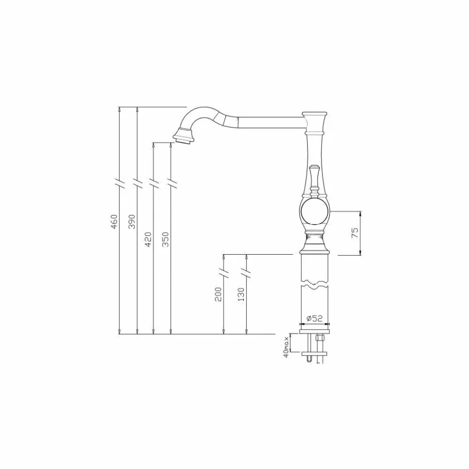 Grifo monomando para lavabo de diseño de barril alto Made in Italy - Neno viadurini