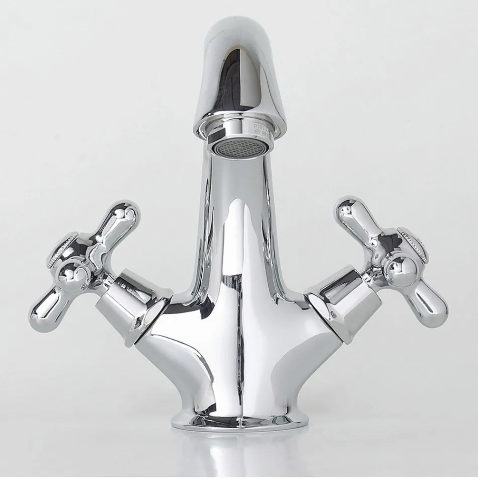 Grifo para lavabo de baño de un orificio en latón con desagüe estilo clásico - Ercolina viadurini