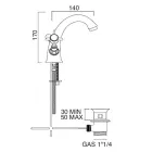 Grifo para lavabo clásico de un orificio en latón y tiradores de mariposa - Miriano viadurini