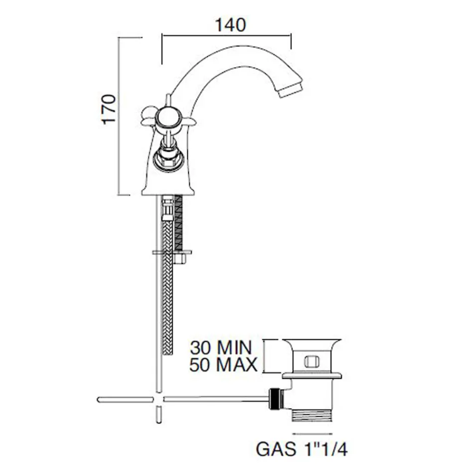 Grifo para lavabo clásico de un orificio en latón y tiradores de mariposa - Miriano viadurini