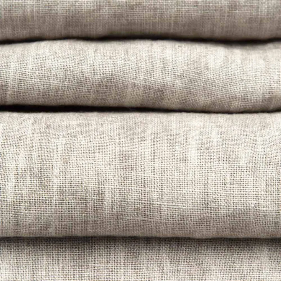 Camino de lino beige con borde doblado de lujo artesanal italiano - Limao viadurini