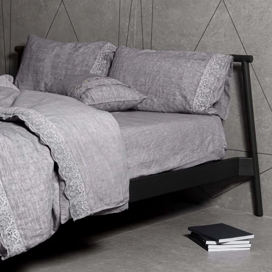 Bolsa de almacenaje para funda nórdica de lino con encaje y botones Sinergia - Energis viadurini