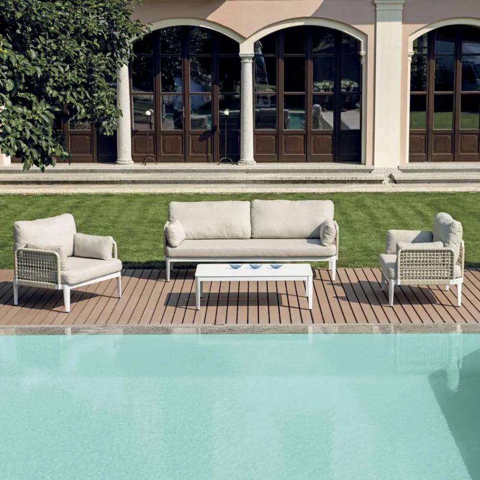 Salón compuesto por 2 sillones, 1 sofá y mesa de centro de aluminio - Symphony viadurini