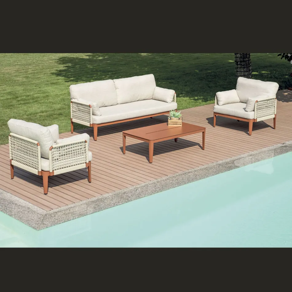 Salón compuesto por 2 sillones, 1 sofá y mesa de centro de aluminio - Symphony viadurini