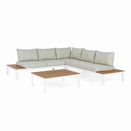 Salón al aire libre con sofá esquinero y mesa de centro en aluminio y tela - Verve viadurini