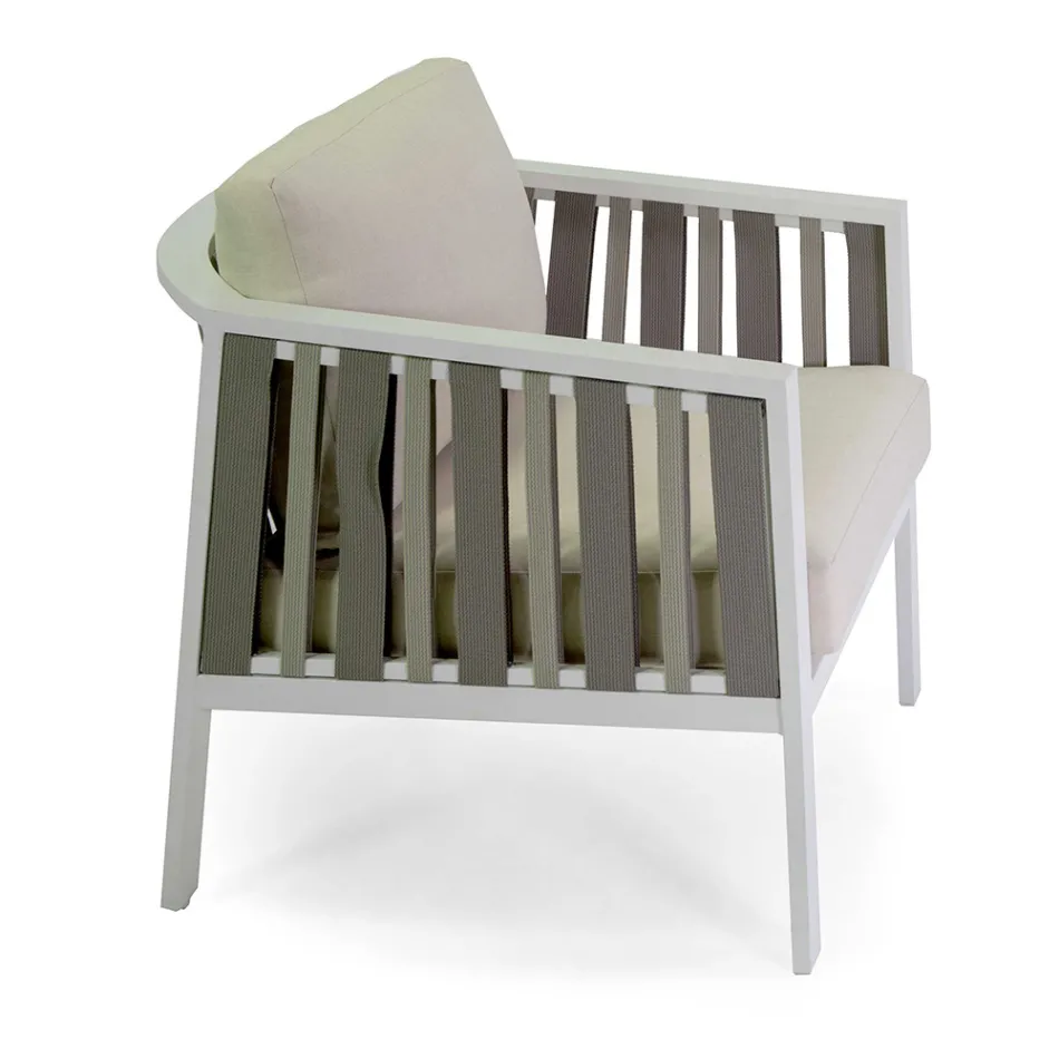 Tumbona de exterior de aluminio blanco y cojines crema - Relaz viadurini