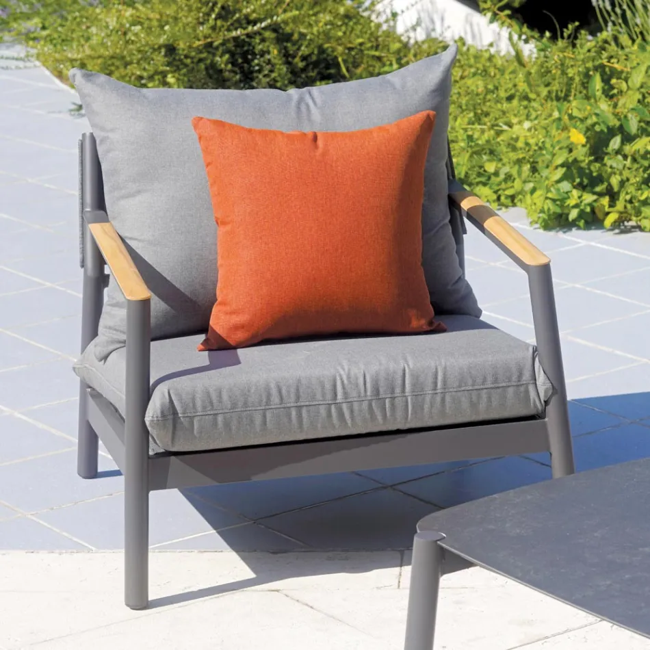 Salón de jardín con 2 sillones, 1 sofá y 1 mesa de aluminio - Minni viadurini