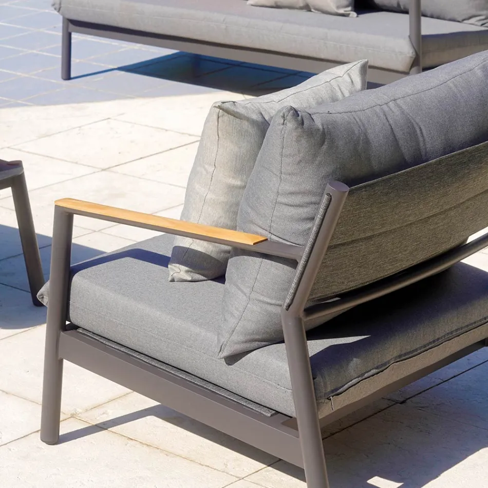 Salón de jardín con 2 sillones, 1 sofá y 1 mesa de aluminio - Minni viadurini