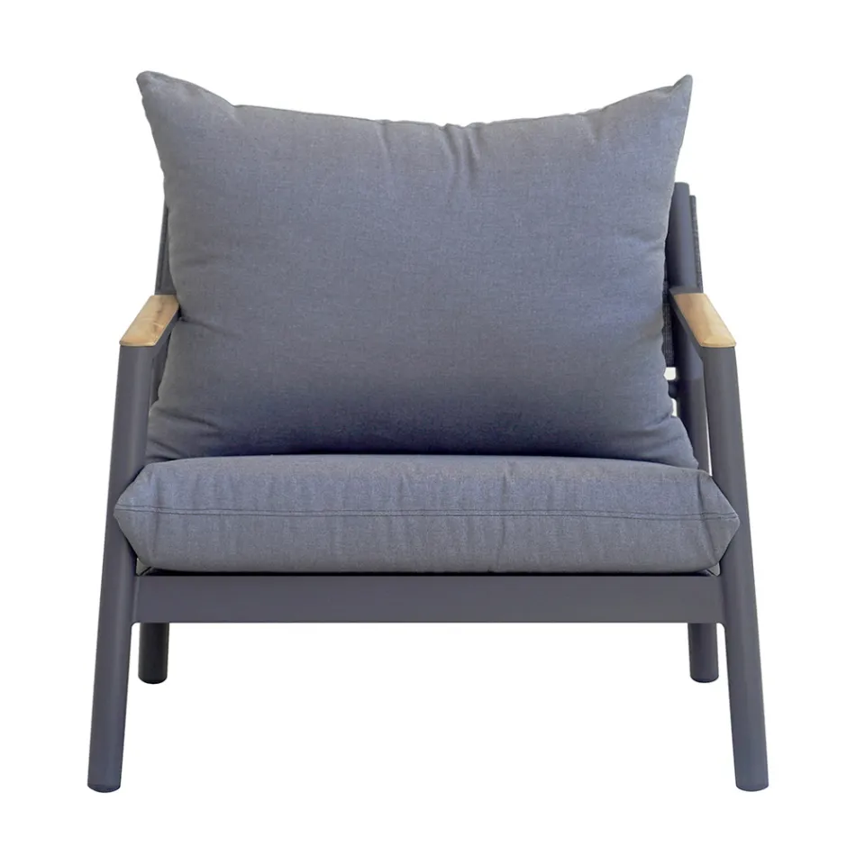 Salón de jardín con 2 sillones, 1 sofá y 1 mesa de aluminio - Minni viadurini