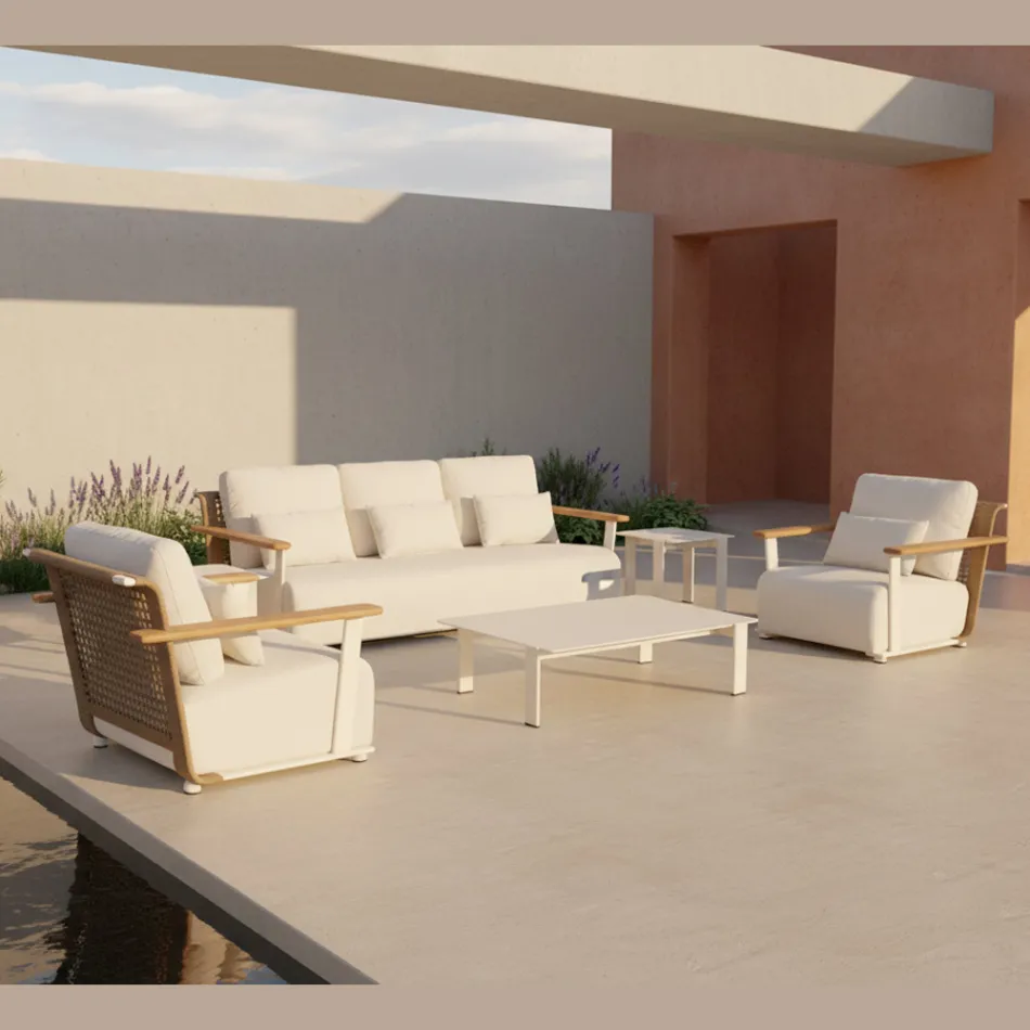 Salón de jardín con sofá, 2 sillones y mesa de centro - Montorio viadurini